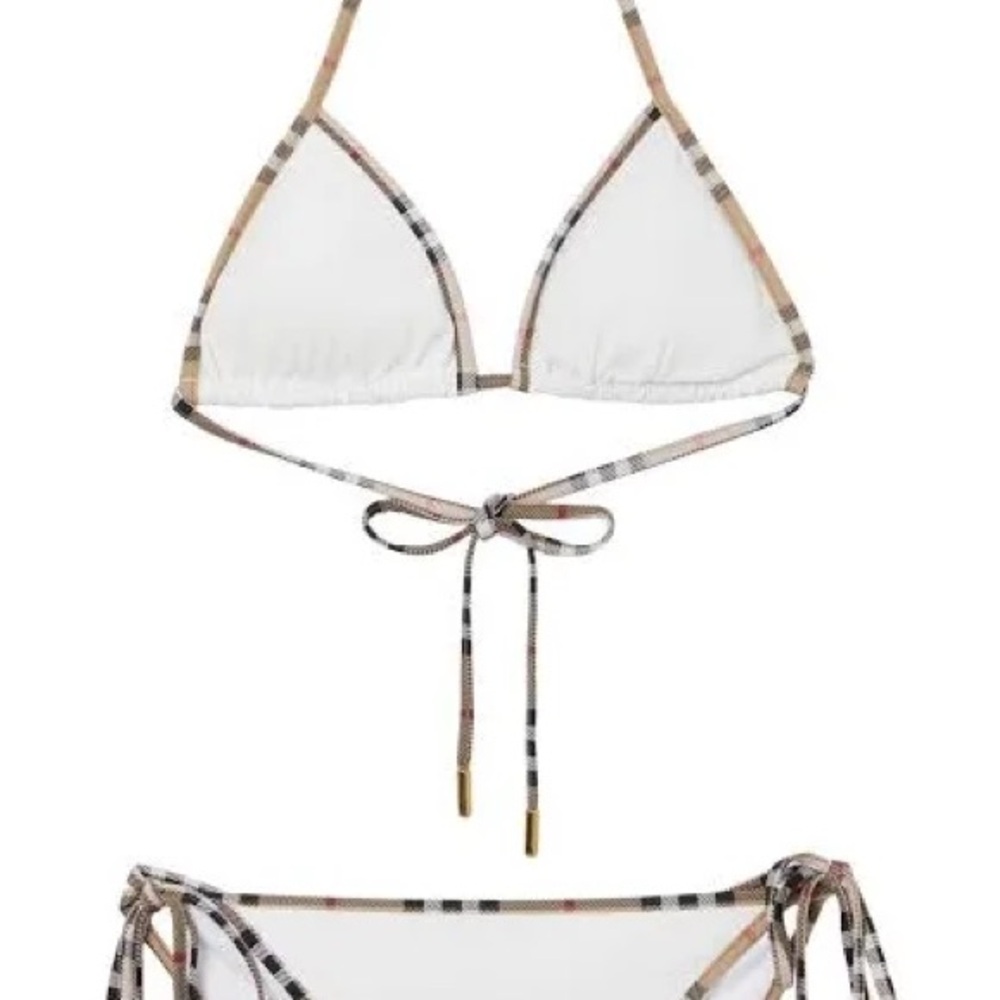 Burberry White Bikini with Tan Accents